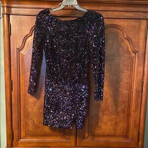 Crystal Doll Purple Sequin Bodycon Dress 3/4 Sleeve